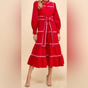 Pink & Red Scalloped Trim Soft Corduroy Midi Dress
Small (size 0-4)